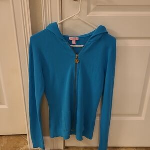 Lilly Pulitzer Teal Hooded Sweater , Zip Front